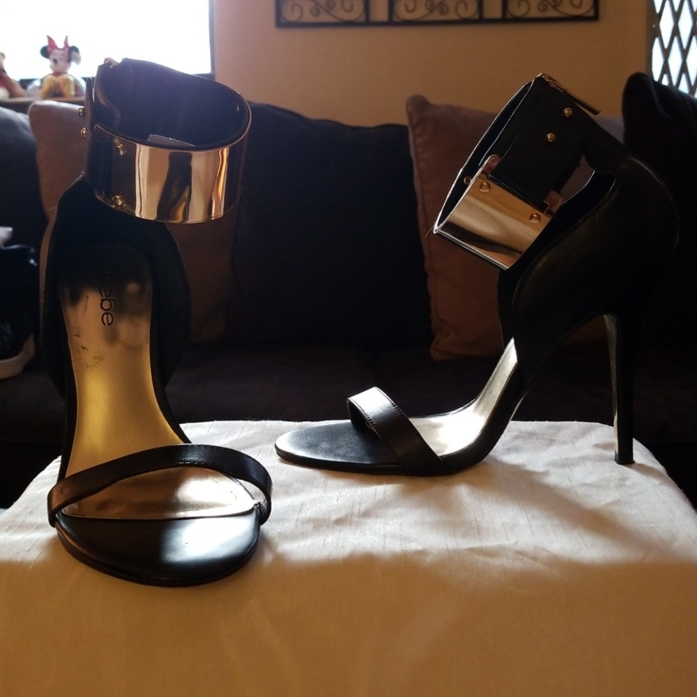 Bebe Black & Gold High Heel Shoes